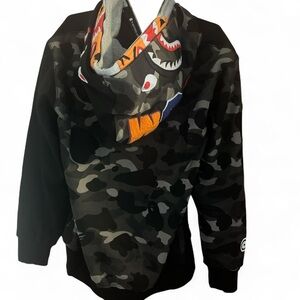 Double BAPE Shark Hoodie in black and grey